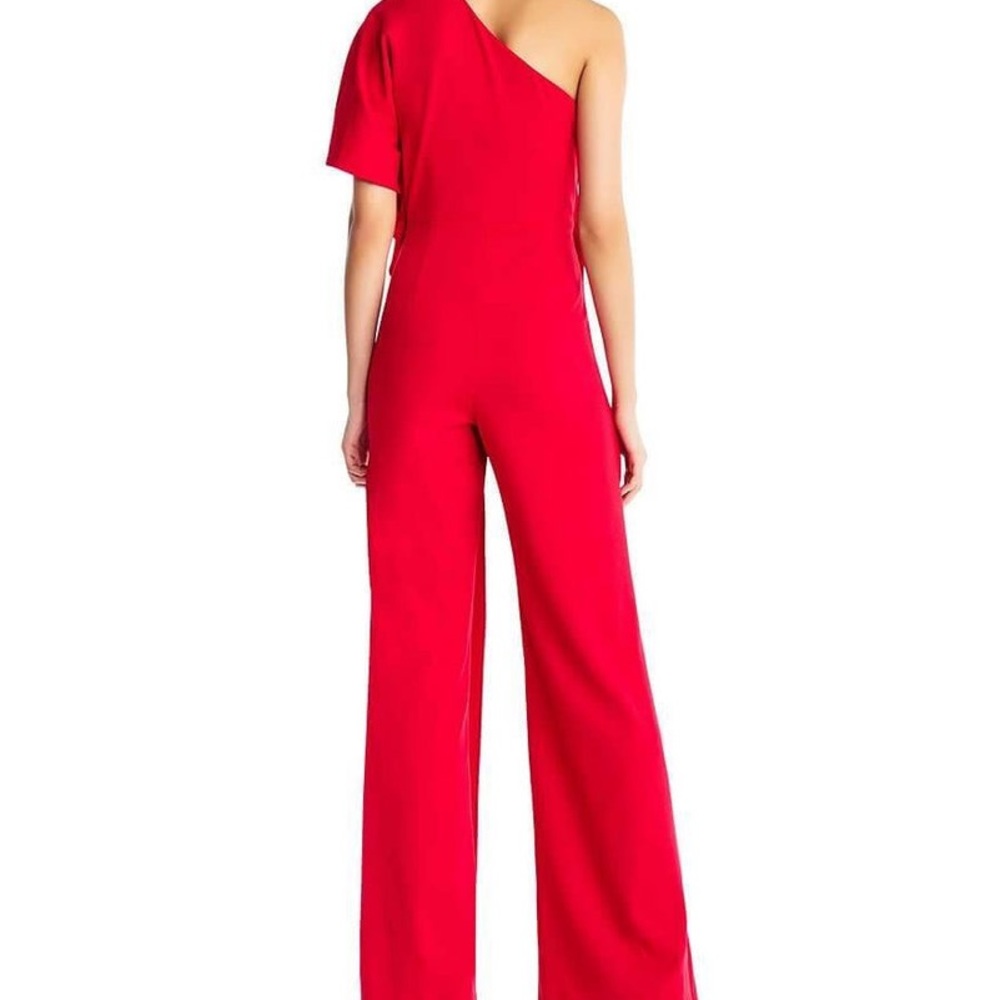Adrianna Papell One-Shoulder Wide-Leg Jumpsuit in Bright Red - Picture 2 of 2